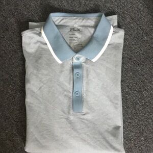 Men's Light Grey Polo with Sky Blue Trim by FLX